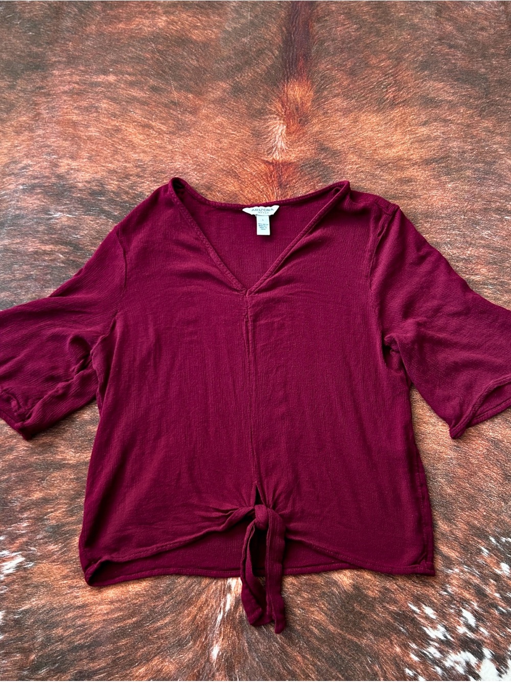 Arizona Jean Company Maroon V-Neck Tie-Front Tunic